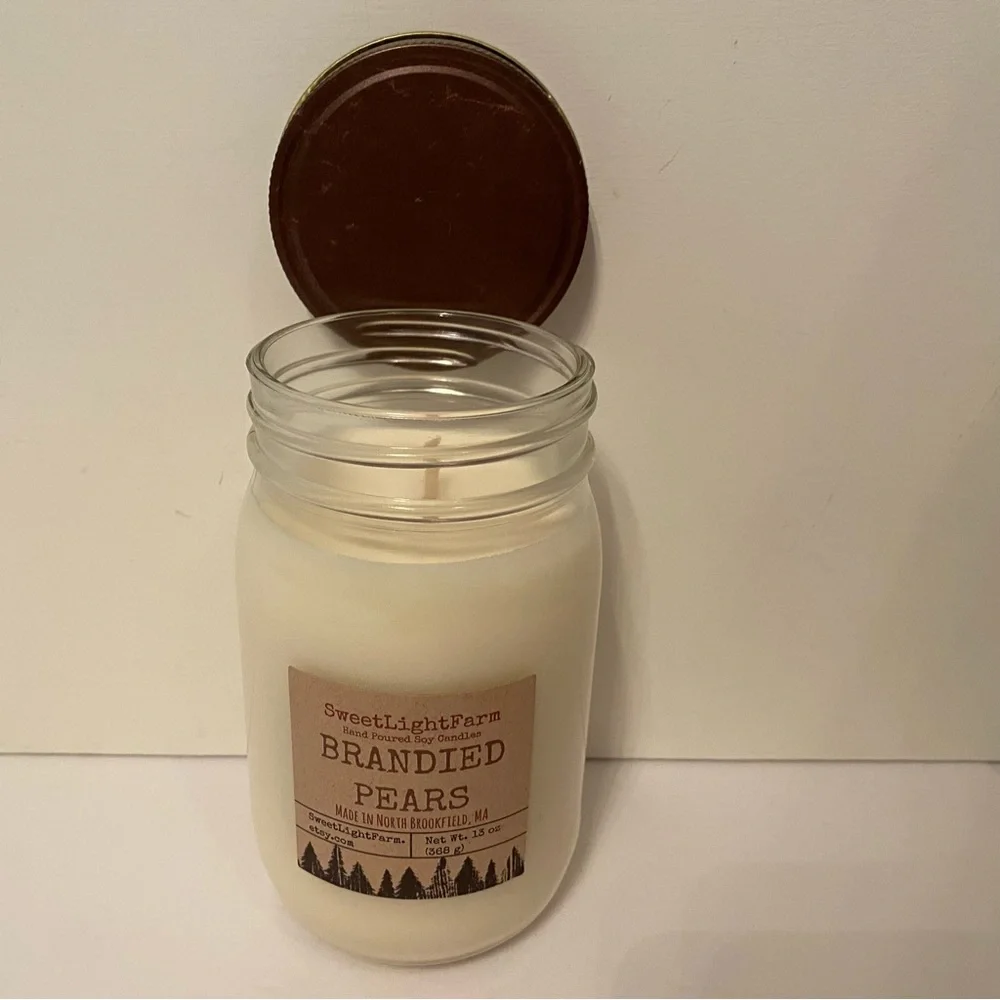 SWEET LIGHT FARM CANDLE BRANDIED PEARS NEW JAR USA HAND POURED SOY 13 oz Home